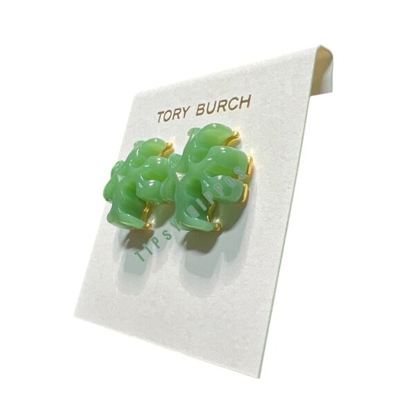 BEAUTIFUL TORY BURCH GREEN ENAMEL ROXANNE EARRINGS. - Picture 4 of 6